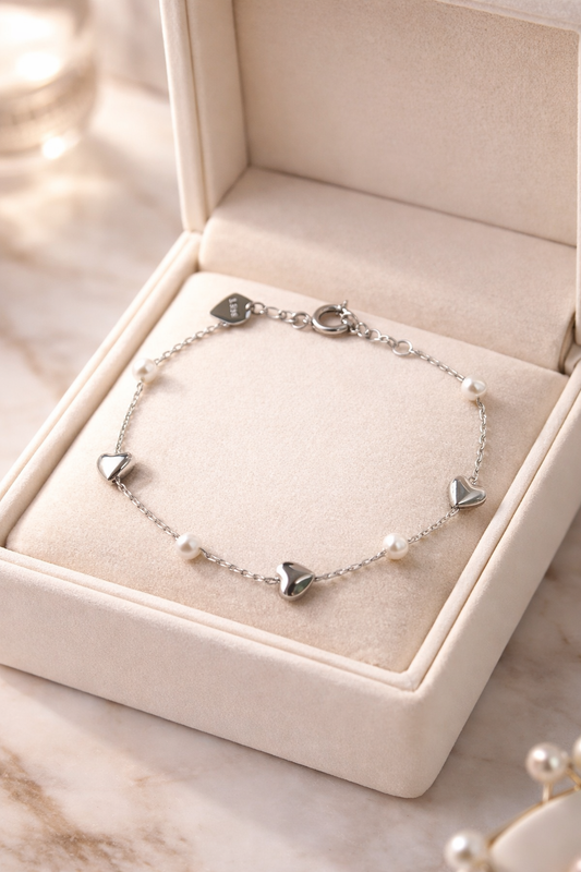 Pulseira Coração de Pérola Prata